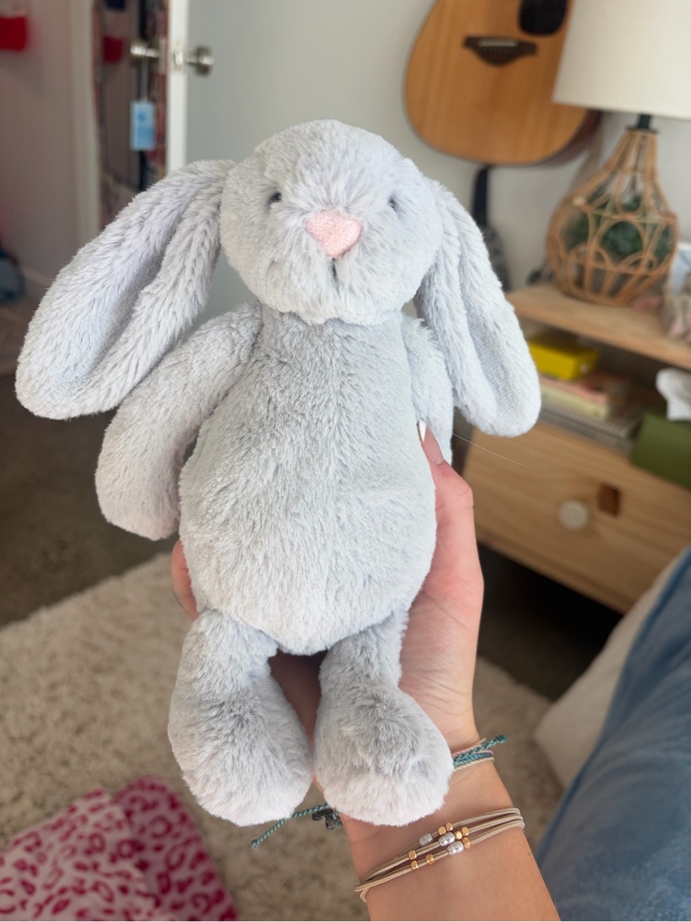Jellycat Light Gray Plush Bunny with Pink Nose